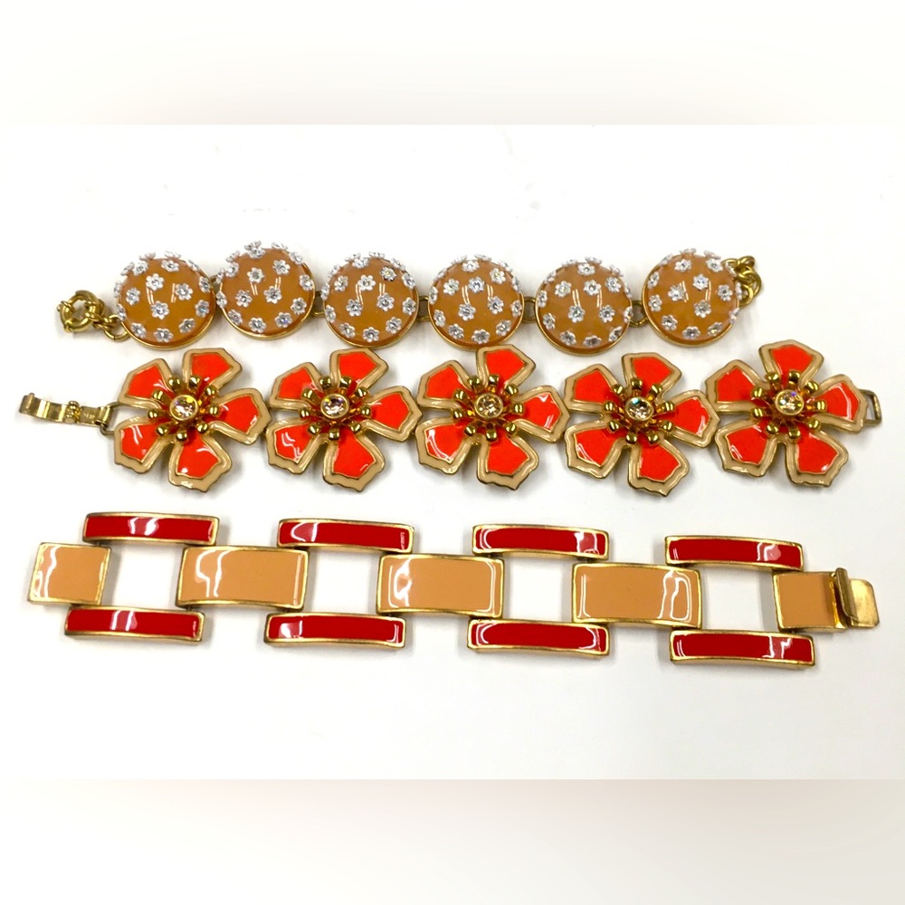 J Crew Floral Bracelet Bundle (3) Gold Tone Pink